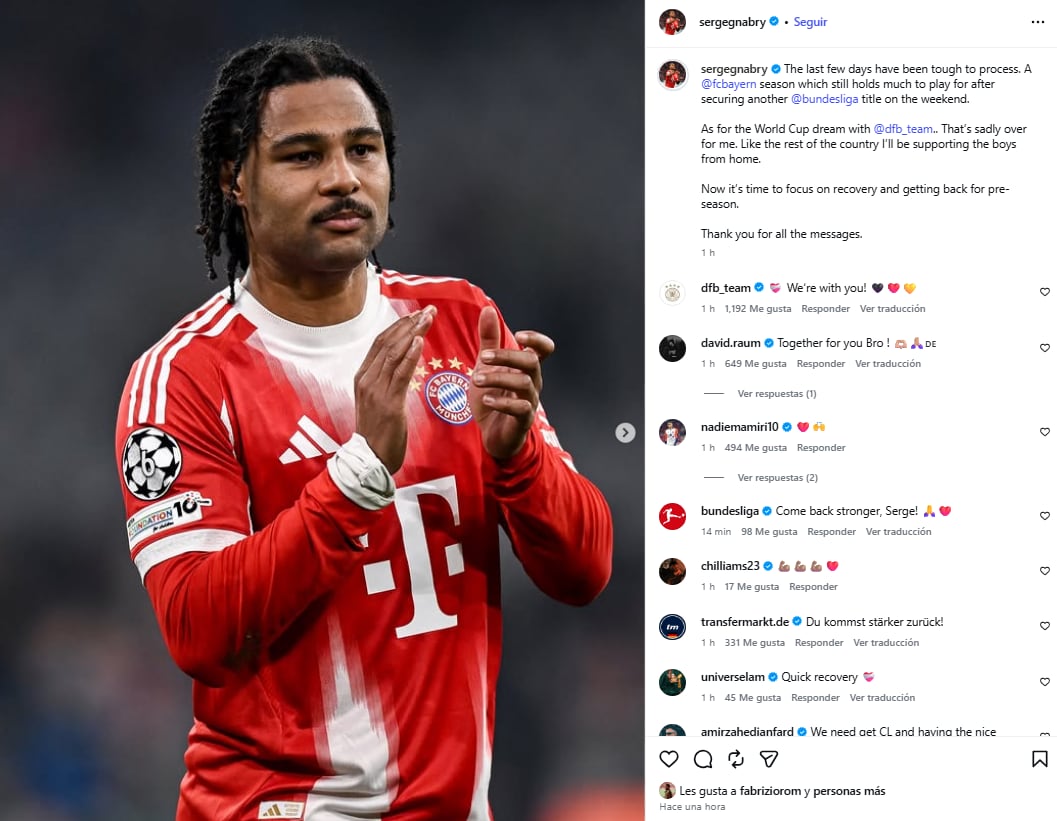 Serge Gnabry comunicó que se perderá el Mundial por una lesión