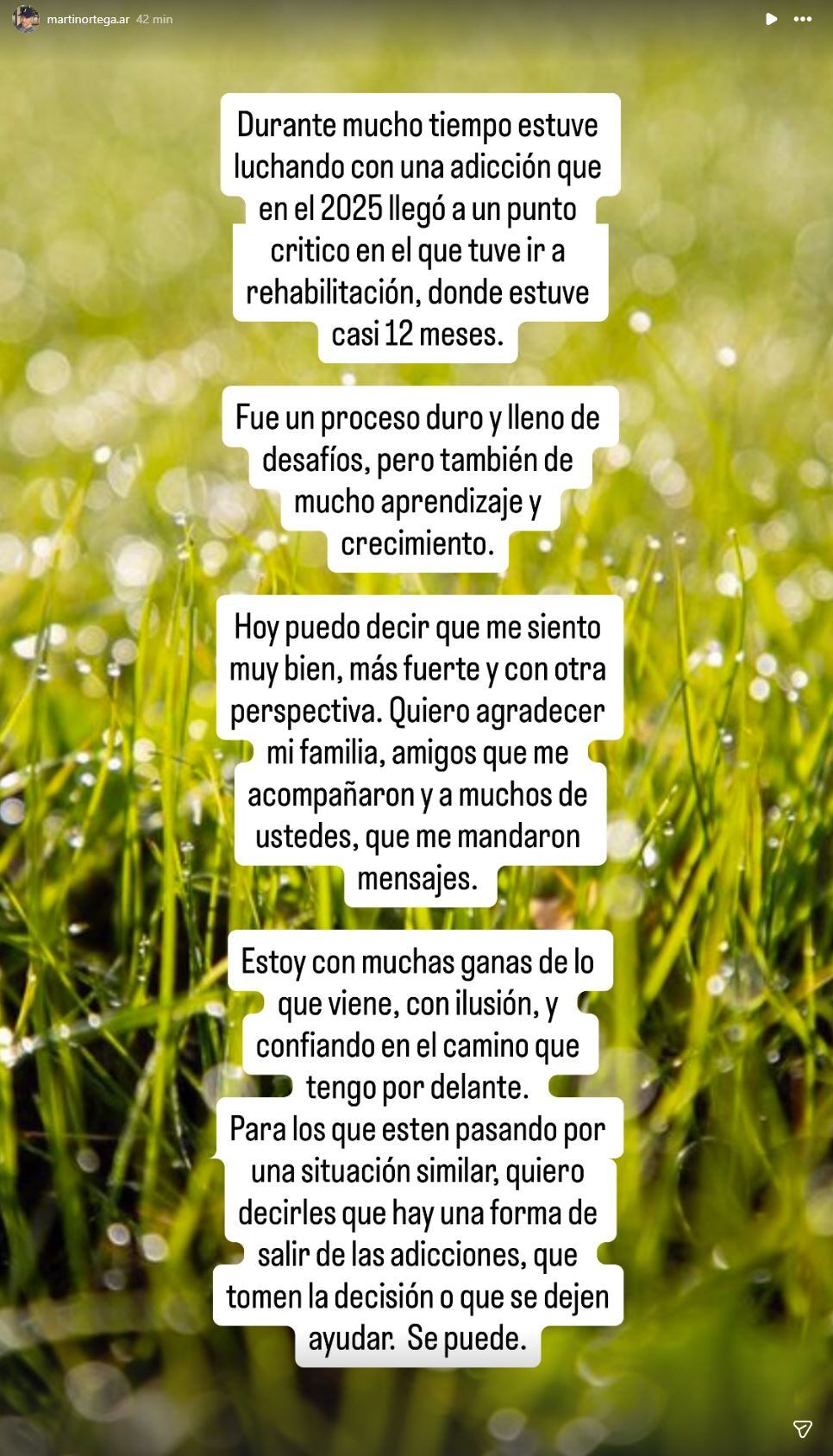 La profunda reflexión de Martín Ortega ante sus seguidores (Instagram)