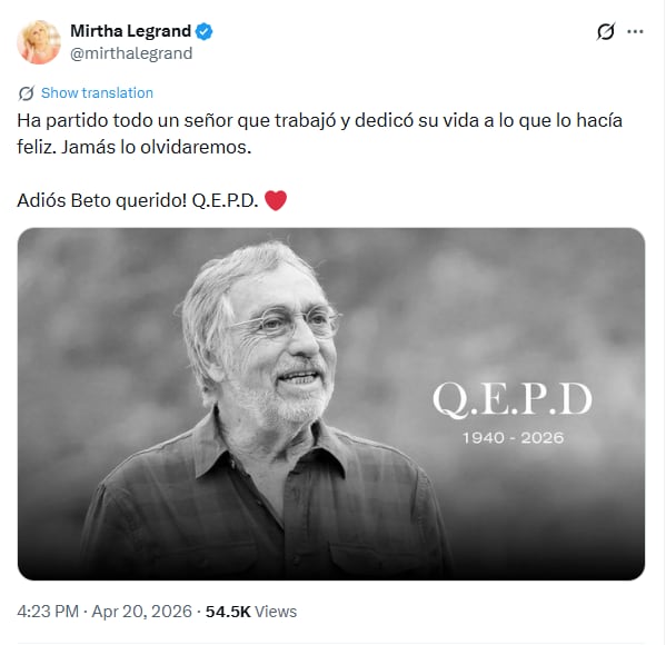 La despedida de Luis Brandoni generó conmoción en el mundo del espectáculo argentino y provocó homenajes públicos