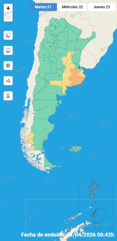 Mapa de alertas meteorológicas para este martes