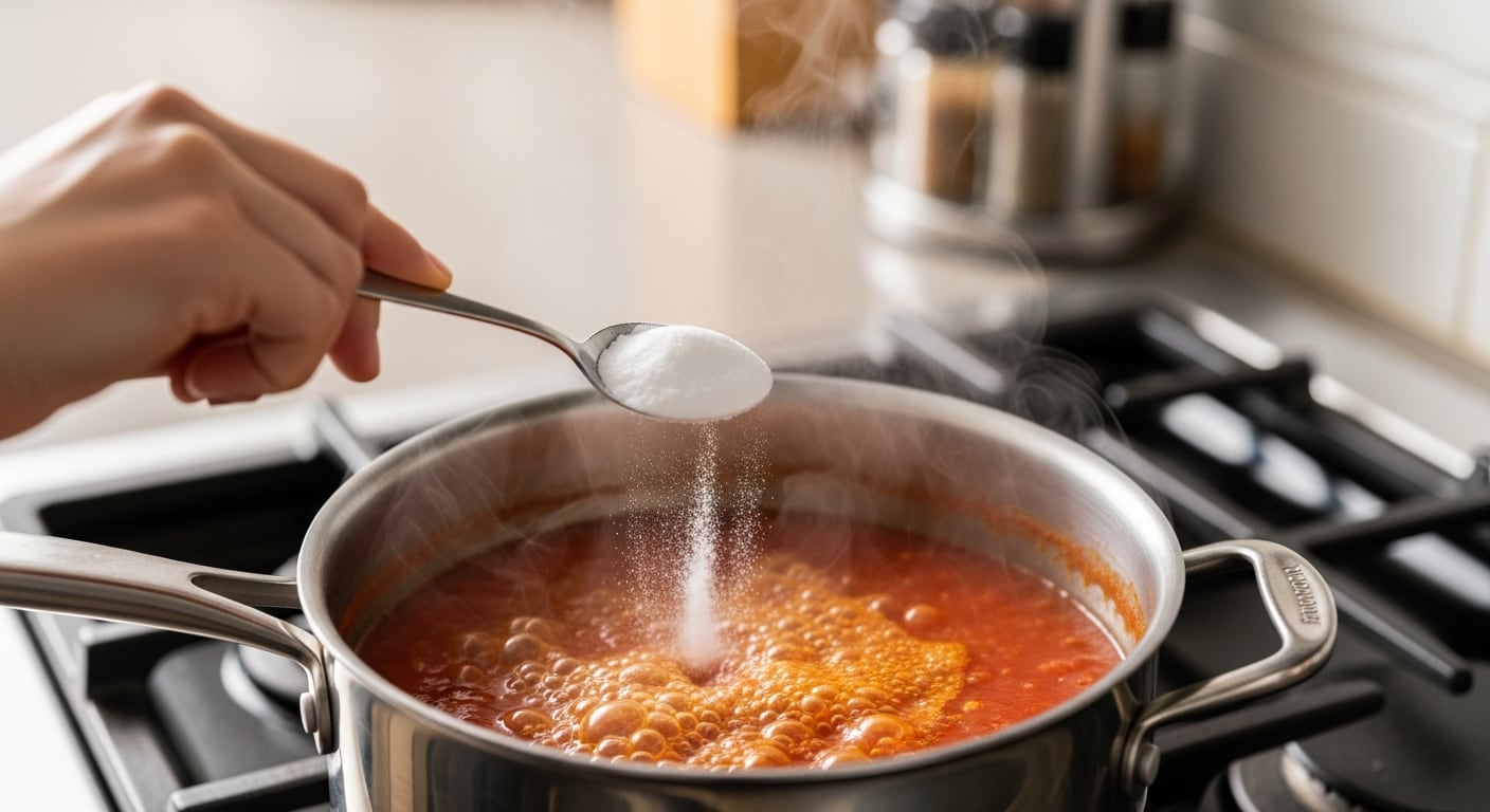 Agregar bicarbonato de sodio a la salsa de tomate reduce la acidez sin alterar el sabor original, logrando una preparación más equilibrada y suave (Imagen Ilustrativa Infobae)