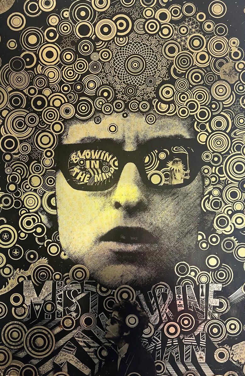 El poster psicodélico de Bob Dylan que tiene enmarcado Pipo en su casa; se lo trajo su tío de Estados Unidos en 1966 (gentileza P. Lernoud)