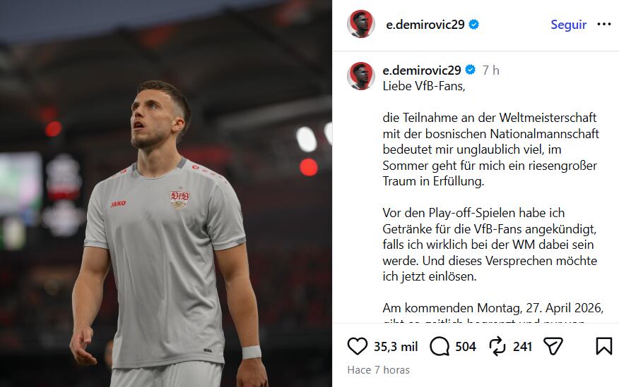 Ermedin Demirović cumplirá la promesa que hizo si Bosnia clasificaba al Mundial