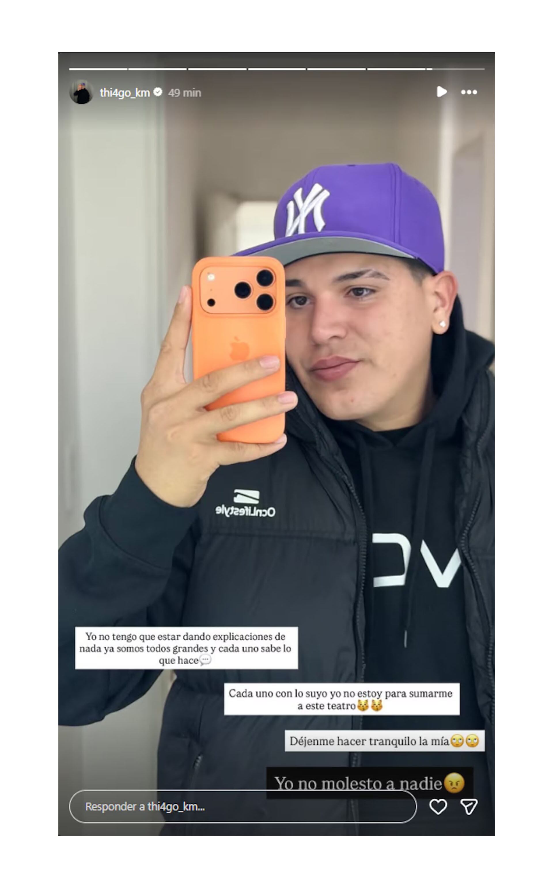 Thiago Medina comparte un descargo contundente en sus redes sociales, posando para una selfie mientras aborda rumores relacionados con su ex pareja. (Instagram)