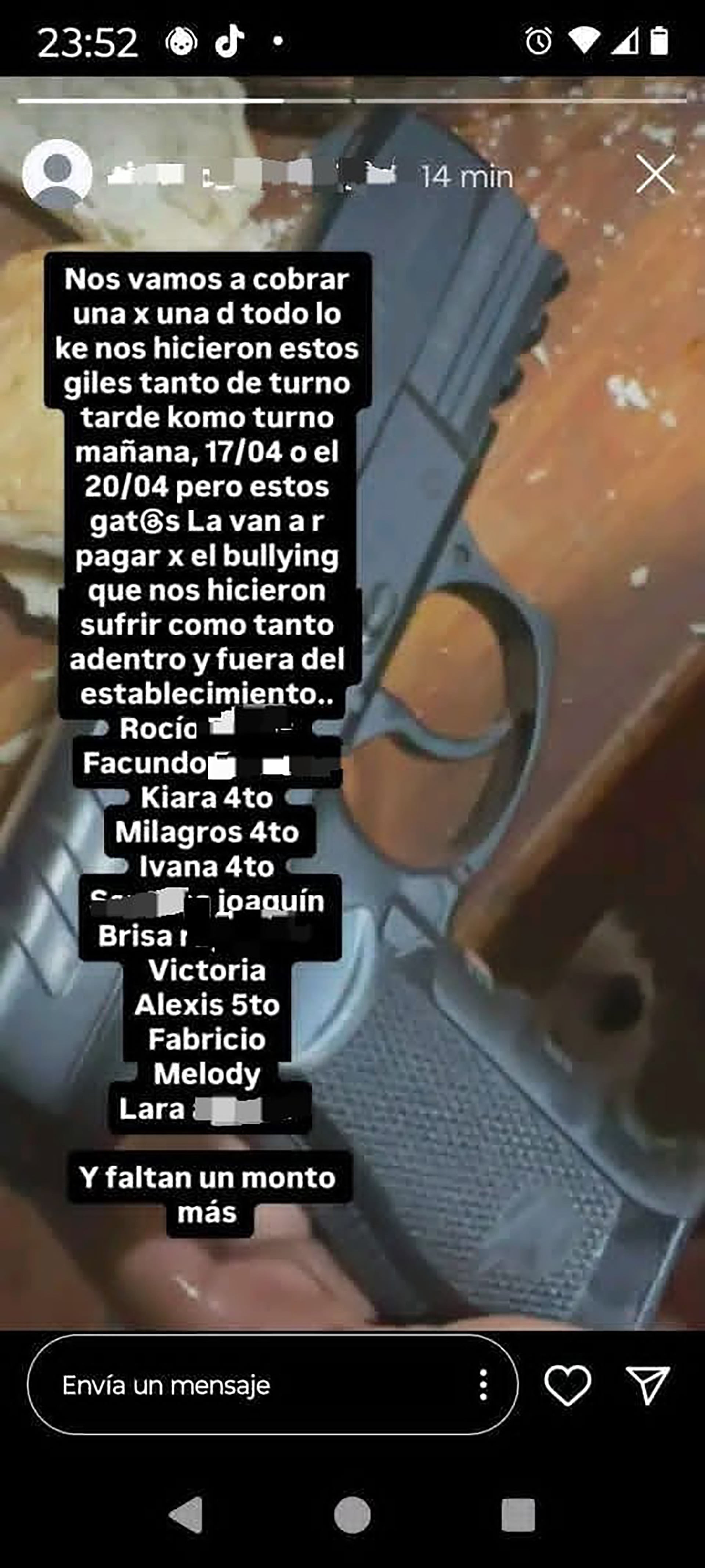 Otra publicación en redes sociales con mensajes intimidatorios