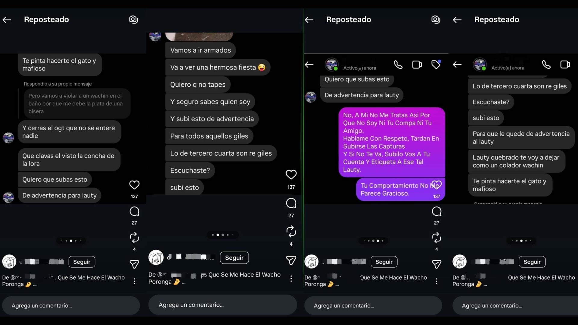 El chat donde un alumno le advierte a un compañero sobre un tiroteo