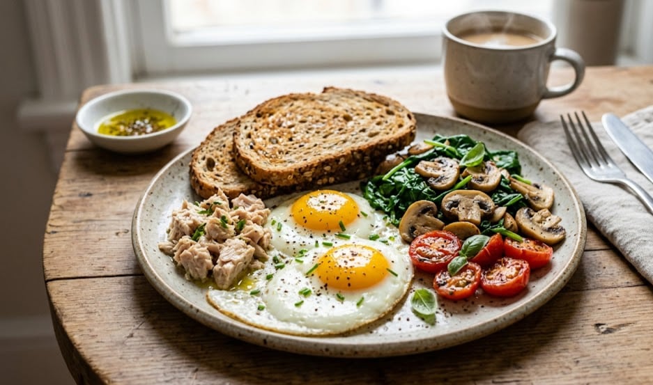 El desayuno salado con huevos, pollo o atún enlatado mejora la recuperación muscular tras el entrenamiento matutino (Imagen Ilustrativa Infobae)