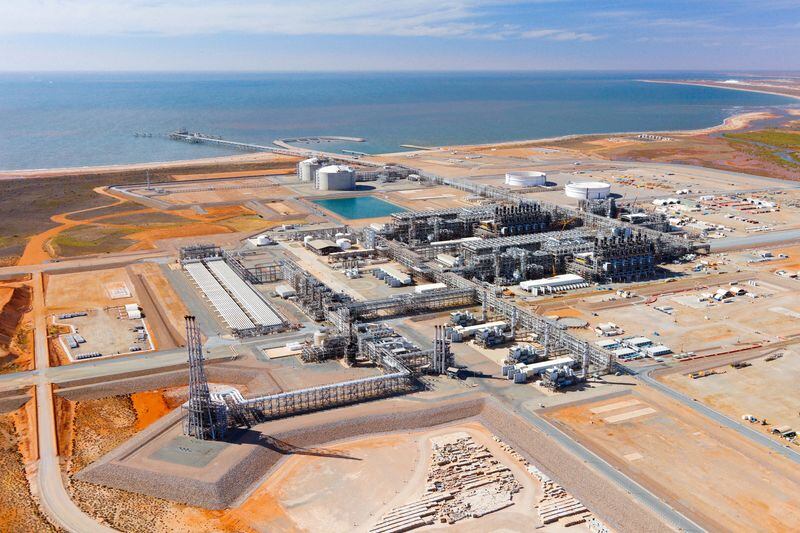 Vista general de las instalaciones de GNL Wheatstone de Chevron en la costa de Pilbara, Australia Occidental (Chevron vía REUTERS)