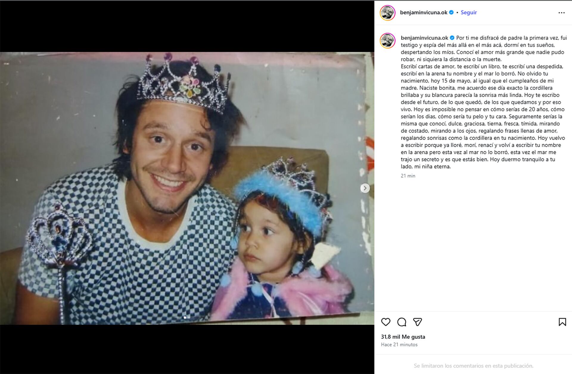 El texto de Benjamín Vicuña se convirtió en un testimonio sobre el dolor, el proceso de sanación y la aceptación, celebrando la memoria de Blanca con gratitud y serenidad