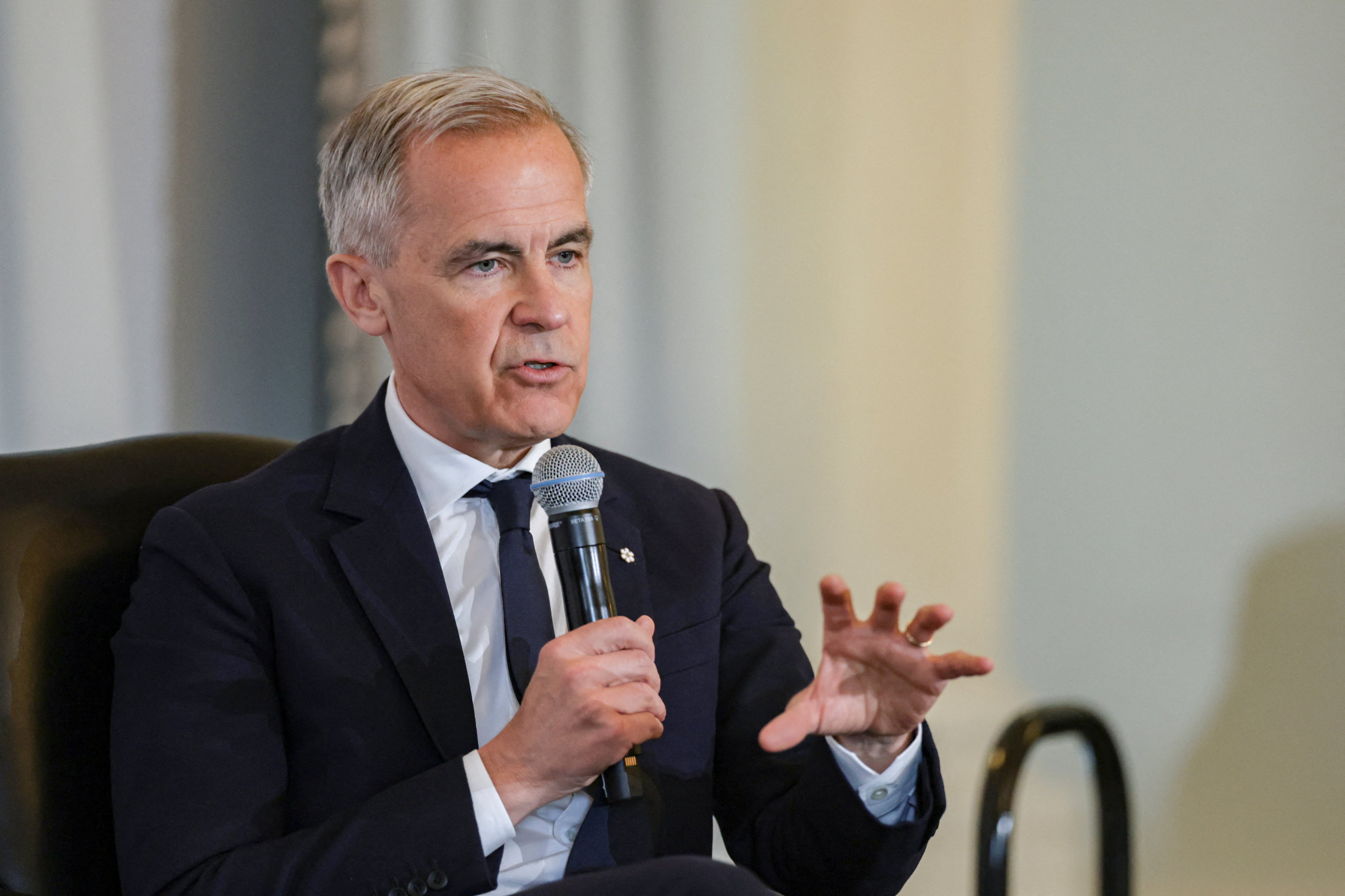 El primer ministro canadiense, Mark Carney, pronuncia un discurso ante el Club Económico de Nueva York en la ciudad de Nueva York (EE. UU.), el 28 de mayo de 2026 (REUTERS/Jeenah Moon)