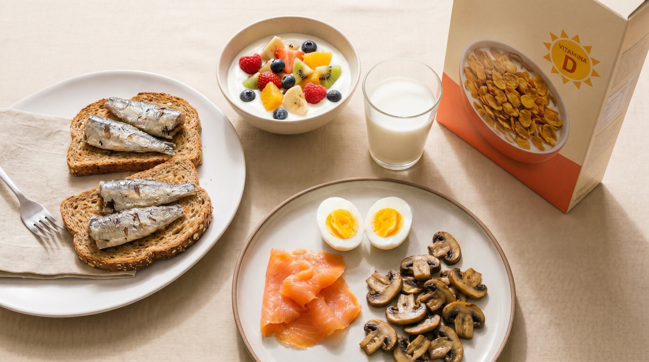 La vitamina D proviene de fuentes como exposición solar, pescados grasos, huevos, hongos, lácteos fortificados y suplementos recetados por profesionales (Imagen Ilustrativa Infobae)
