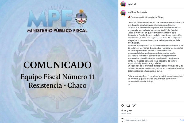 Denunciaron por violencia de género a un trabajador judicial de Chaco: amenazaba a su ex con fotos de víctimas de femicidio