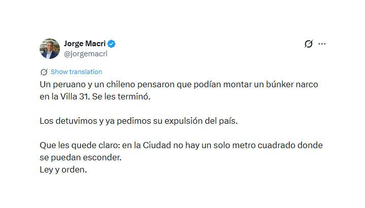 Jorge Macri informó que serán expulsados del país