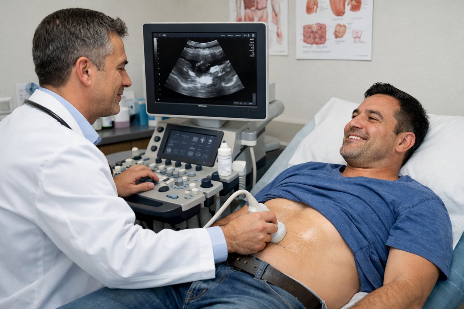 La ecografía abdominal es la herramienta diagnóstica preferida para detectar cálculos biliares, evaluar la vesícula y descartar infecciones u obstrucciones (Imagen Ilustrativa Infobae)