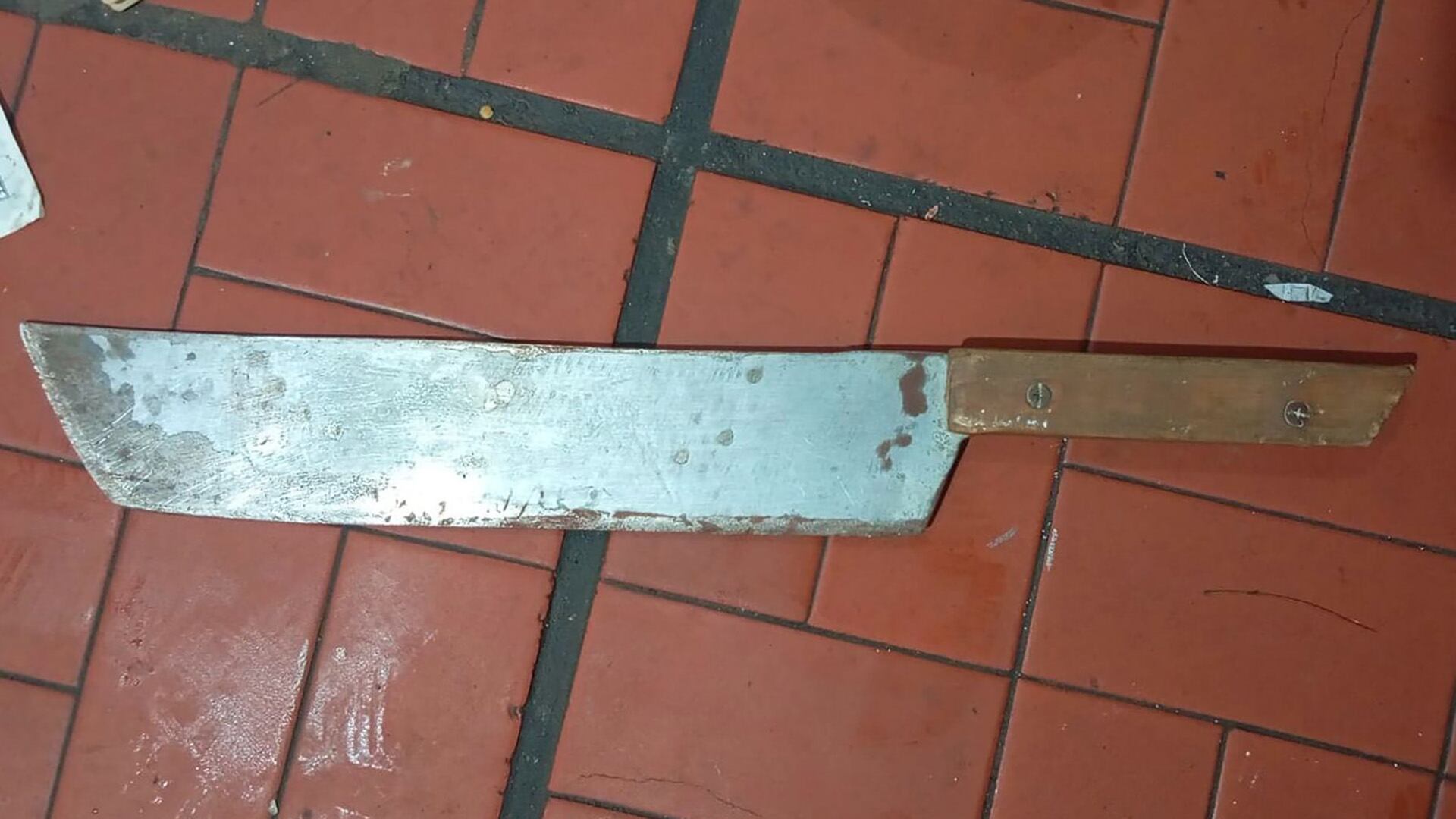 El cuchillo de carnicero con el que amenazaron a uno de los vecinos (Fotos/Prensa MPFCABA)