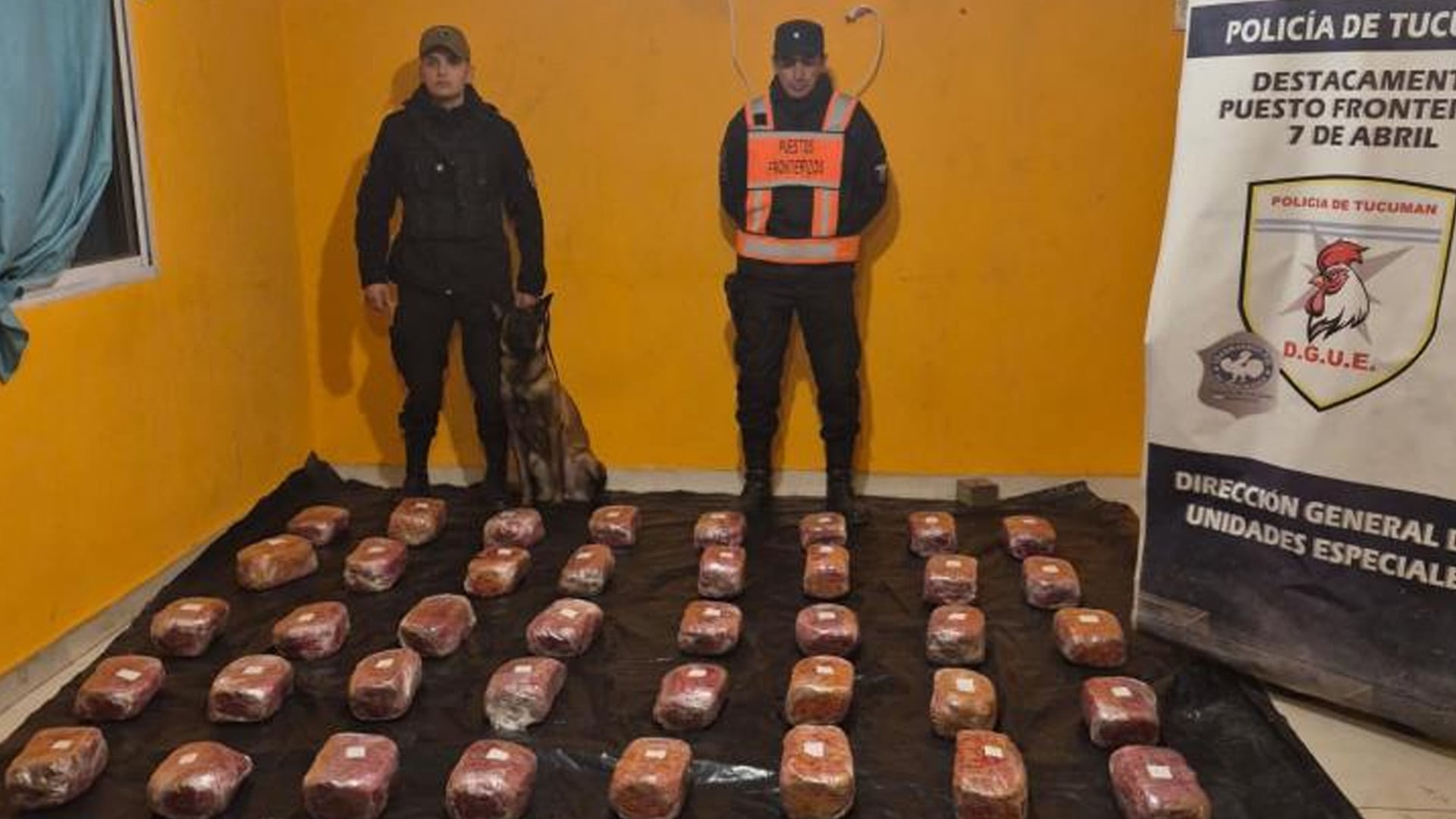 Agentes de la Policía de Tucumán junto a la marihuana incautada, tras una operación que resultó en la detención de dos mujeres y la incautación de 48 kilos de drogas.