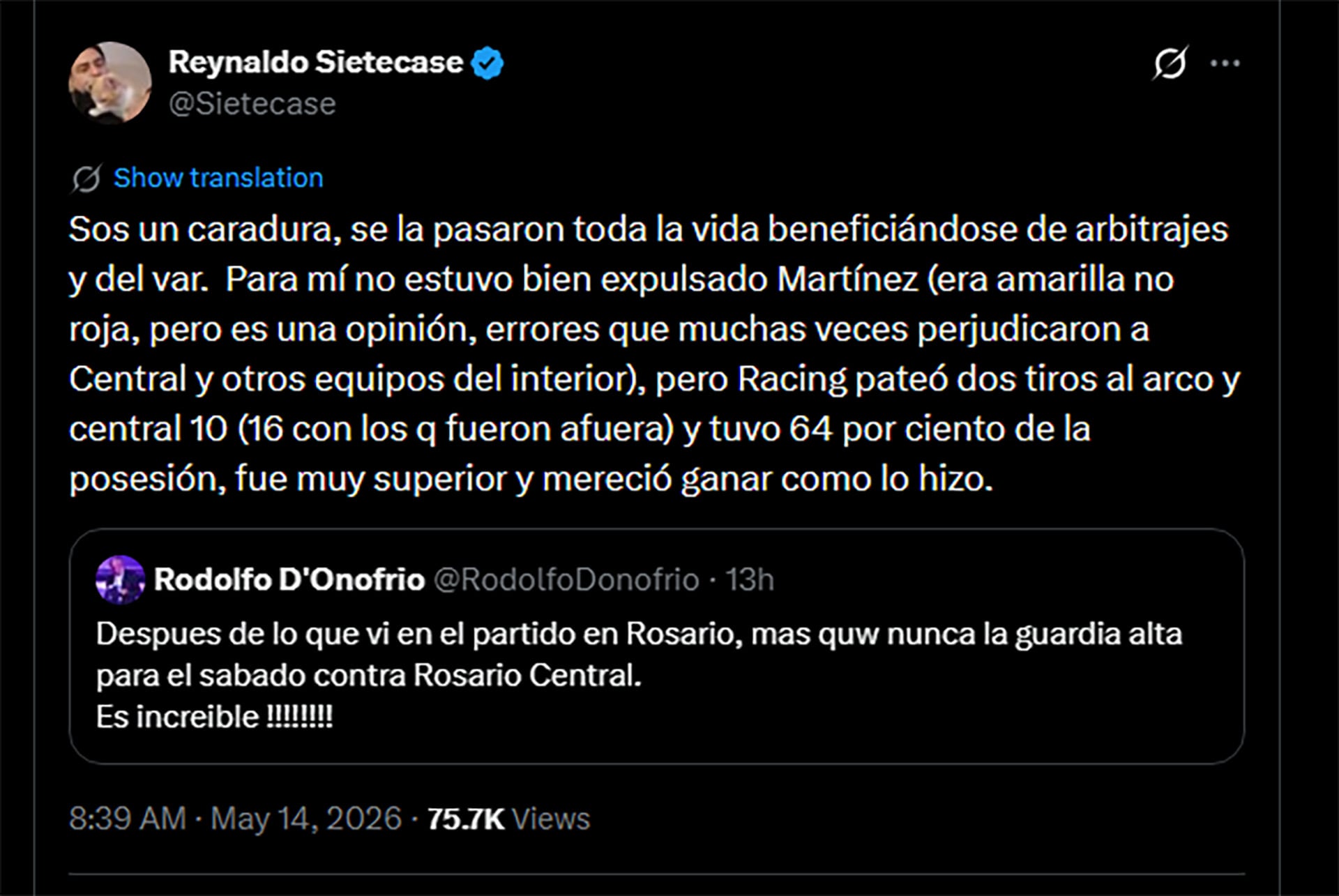 El periodista Reynaldo Sietecase apuntó contra Rodolfo D'Onofrio 