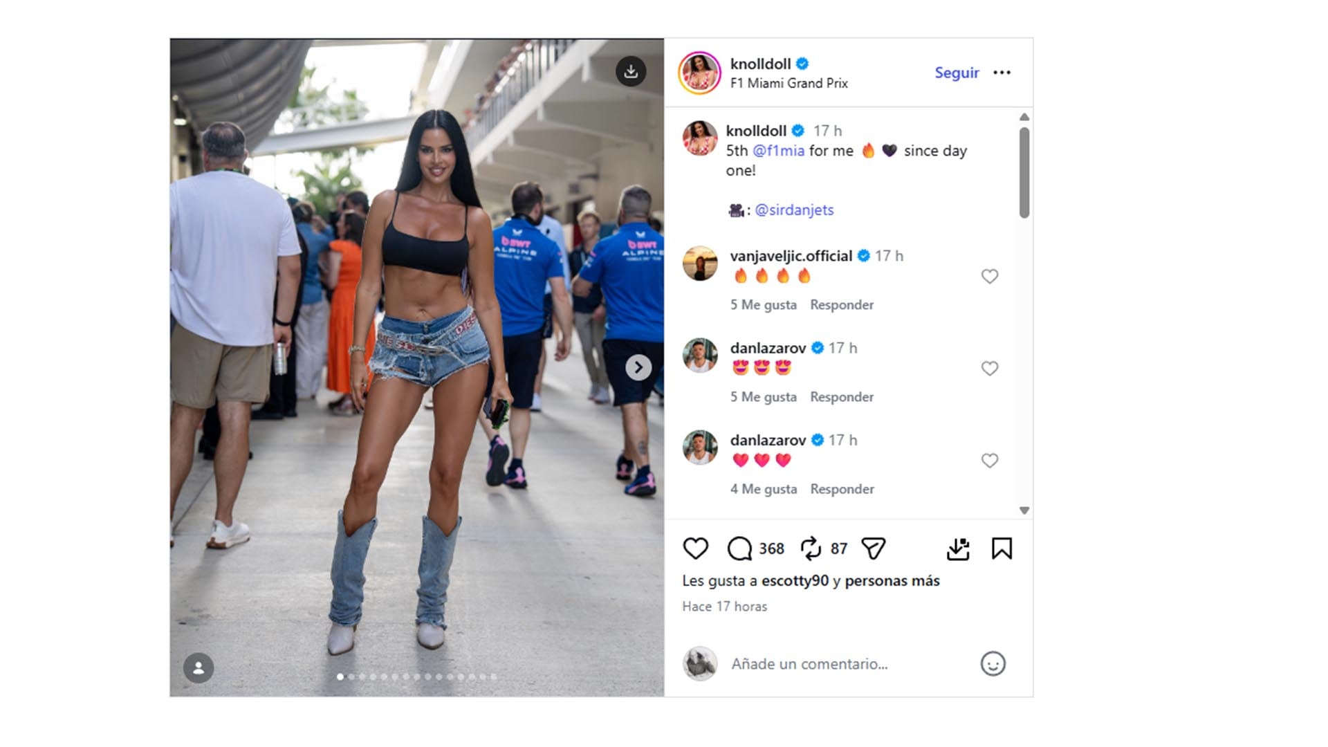 La modelo croata estuvo presente en el paddock de Miami 