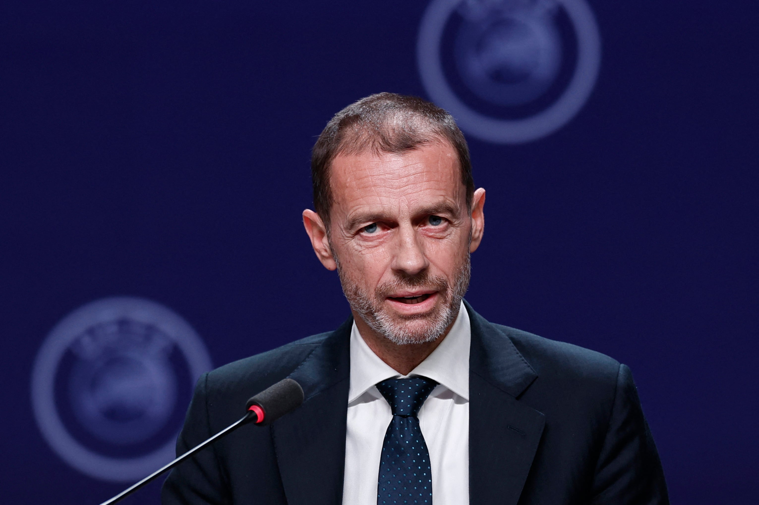 Soccer Football - 50th Ordinary UEFA Congress - Brussels Expo, Brussels, Belgium - February 12, 2026 UEFA president Aleksander Ceferin during the event REUTERS/Benoit Tessier
