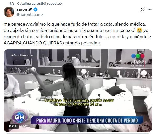 Gorostidi retuiteó el video donde le ofrece comida a Furia 