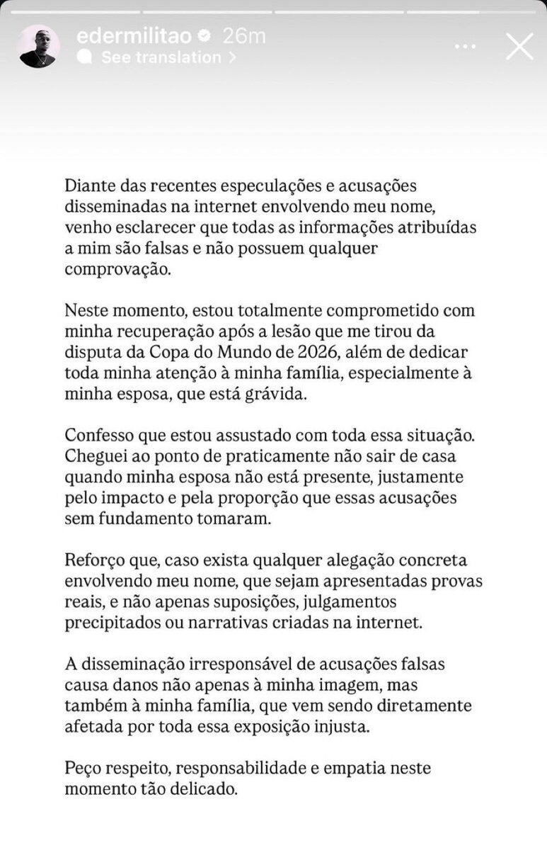 El comunicado oficial que compartió Éder Militão