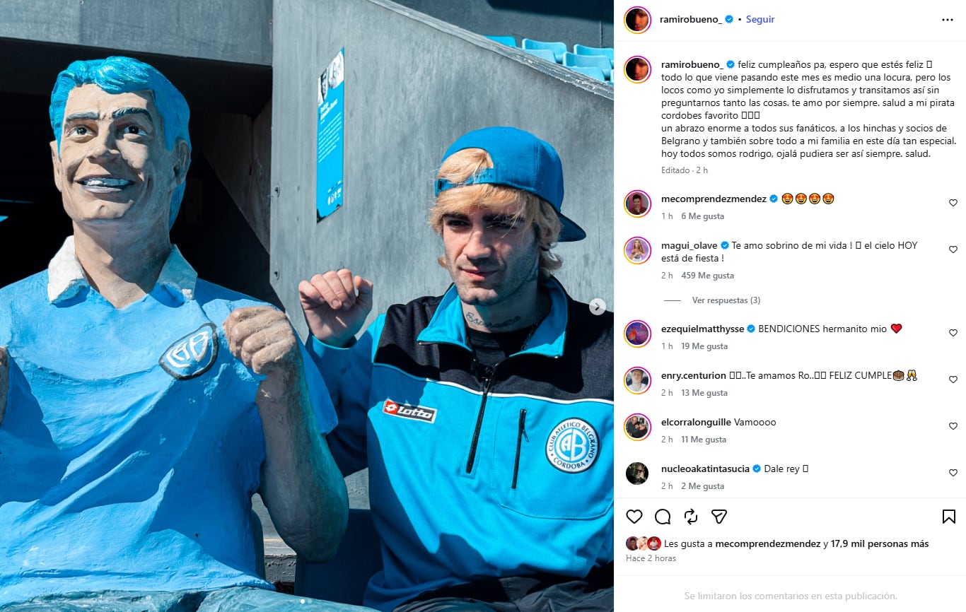 El emotivo mensaje de Ramiro Bueno en Instagram homenajeó a su padre y celebró el título de Belgrano desde la distancia