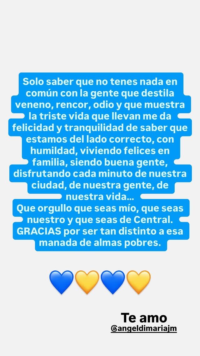 El posteo de Jorgelina Cardoso para Ángel Di María