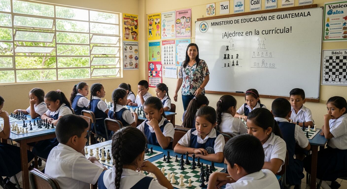 Estudiantes de nivel primario y básico en Guatemala participan activamente en una clase de ajedrez, como parte de la nueva integración del juego en la currícula educativa nacional. (Imagen Ilustrativa Infobae)