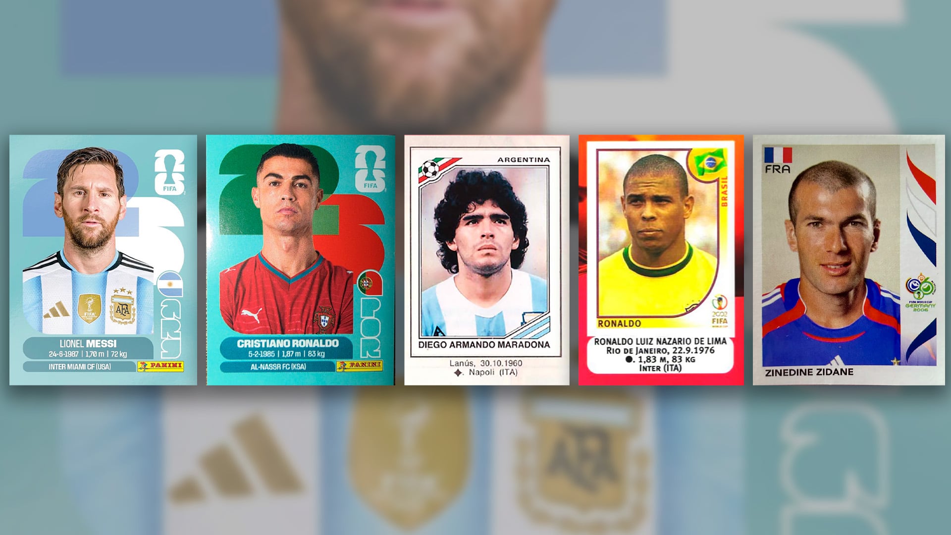 Lionel Messi, Cristiano Ronaldo, Diego Armando Maradona, Ronaldo y Zidane