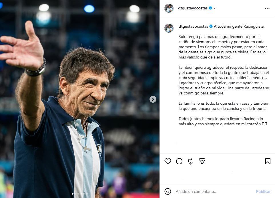 El posteo de Gustavo Costas tras su conflictiva salida de Racing Club