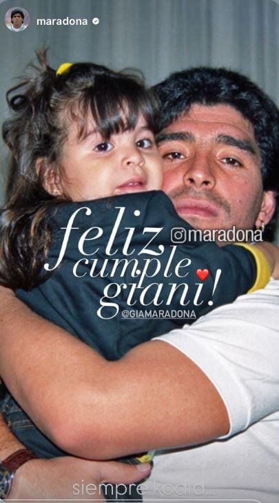 El emotivo mensaje de la cuenta oficial de Diego Armando Maradona para Gianinna