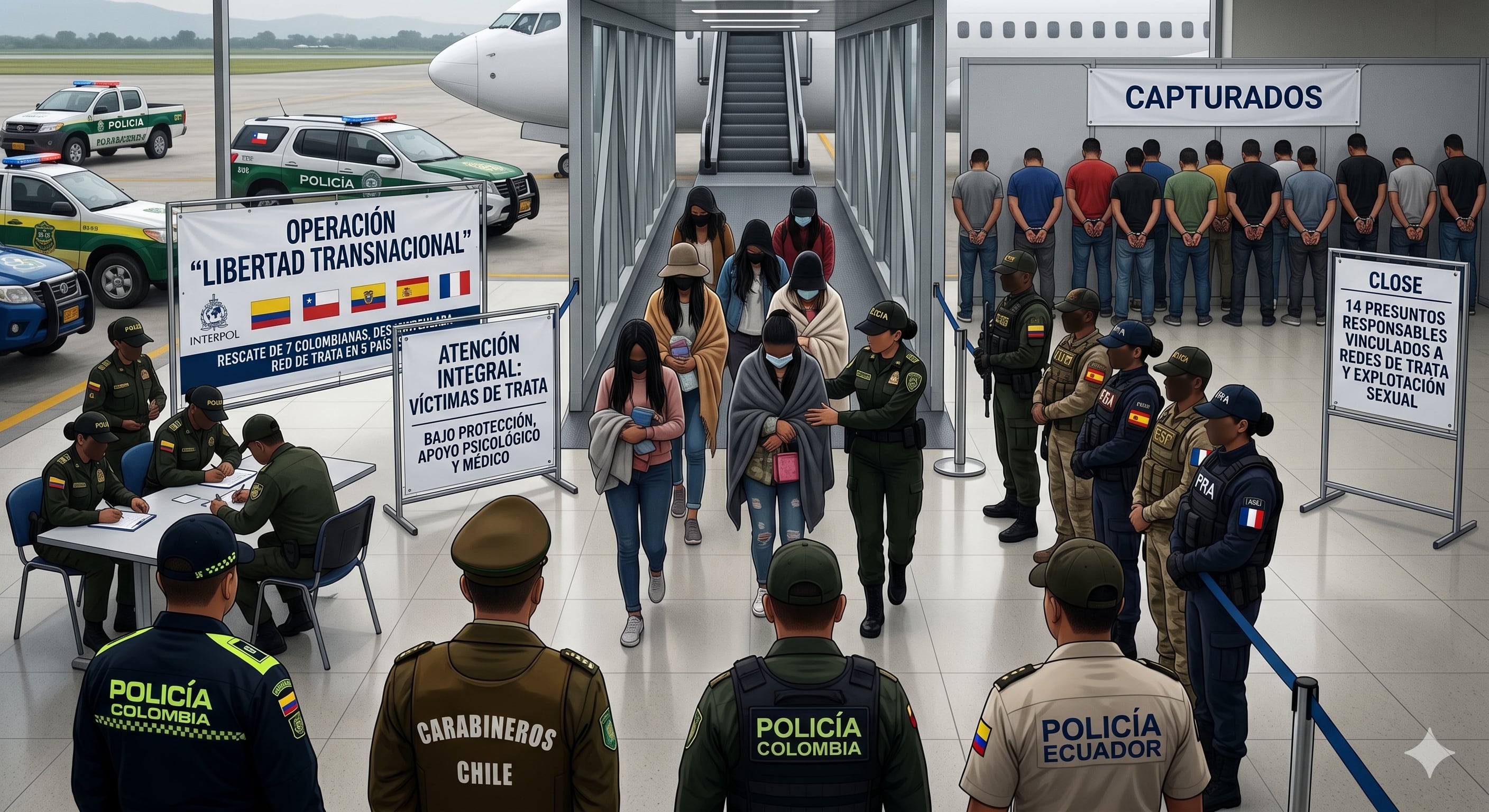 Un operativo internacional entre Colombia y cinco países permitió el rescate de siete mujeres explotadas sexualmente en el extranjero - crédito Visuales IA