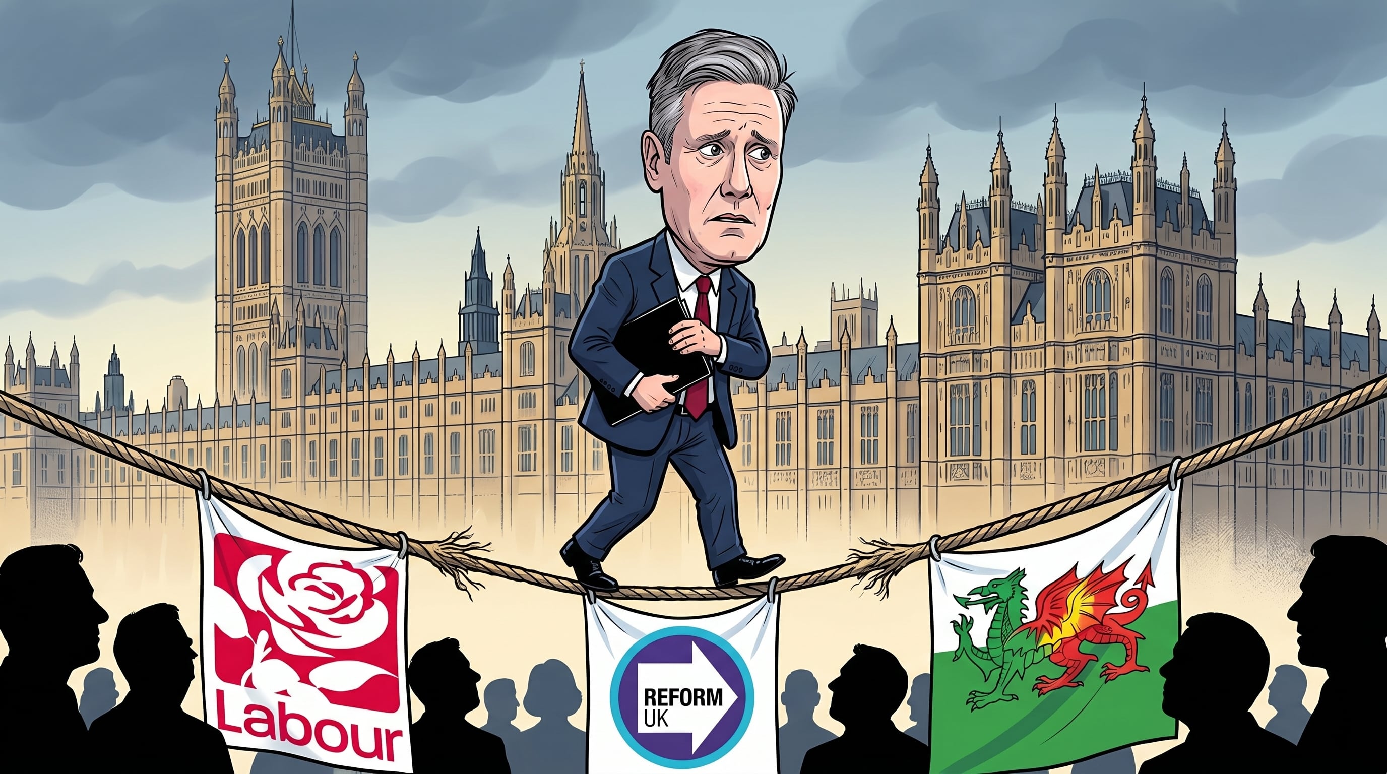 El frágil equilibrio de Keir Starmer en la cuerda floja política británica. (Imagen Ilustrativa Infobae)