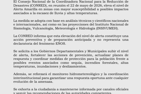 La CONRED declara alerta amarilla ante escasez de lluvias y calor en Guatemala