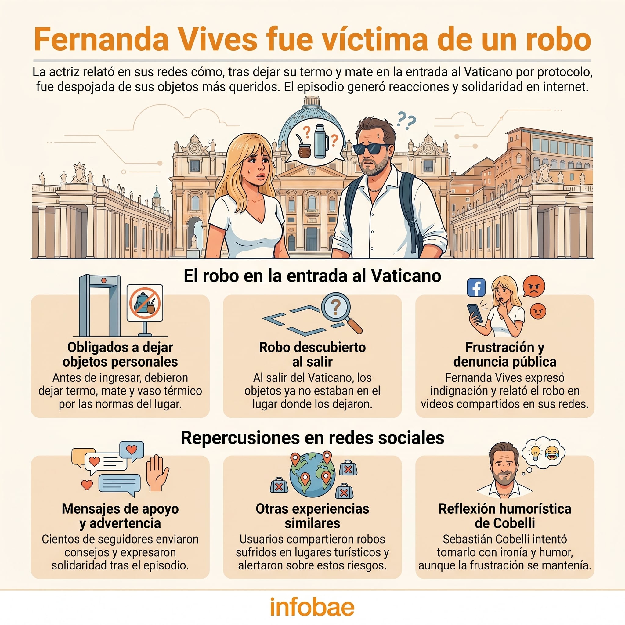 La indignación de Fernanda Vives y Sebastián Cobelli por un incidente en la Ciudad del Vaticano: “No estaba”