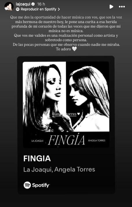 La Joaqui compartió en sus redes sociales un mensaje de profundo agradecimiento a Ángela Torres, reconociendo su crucial apoyo e inspiración en el lanzamiento de su nuevo álbum musical.