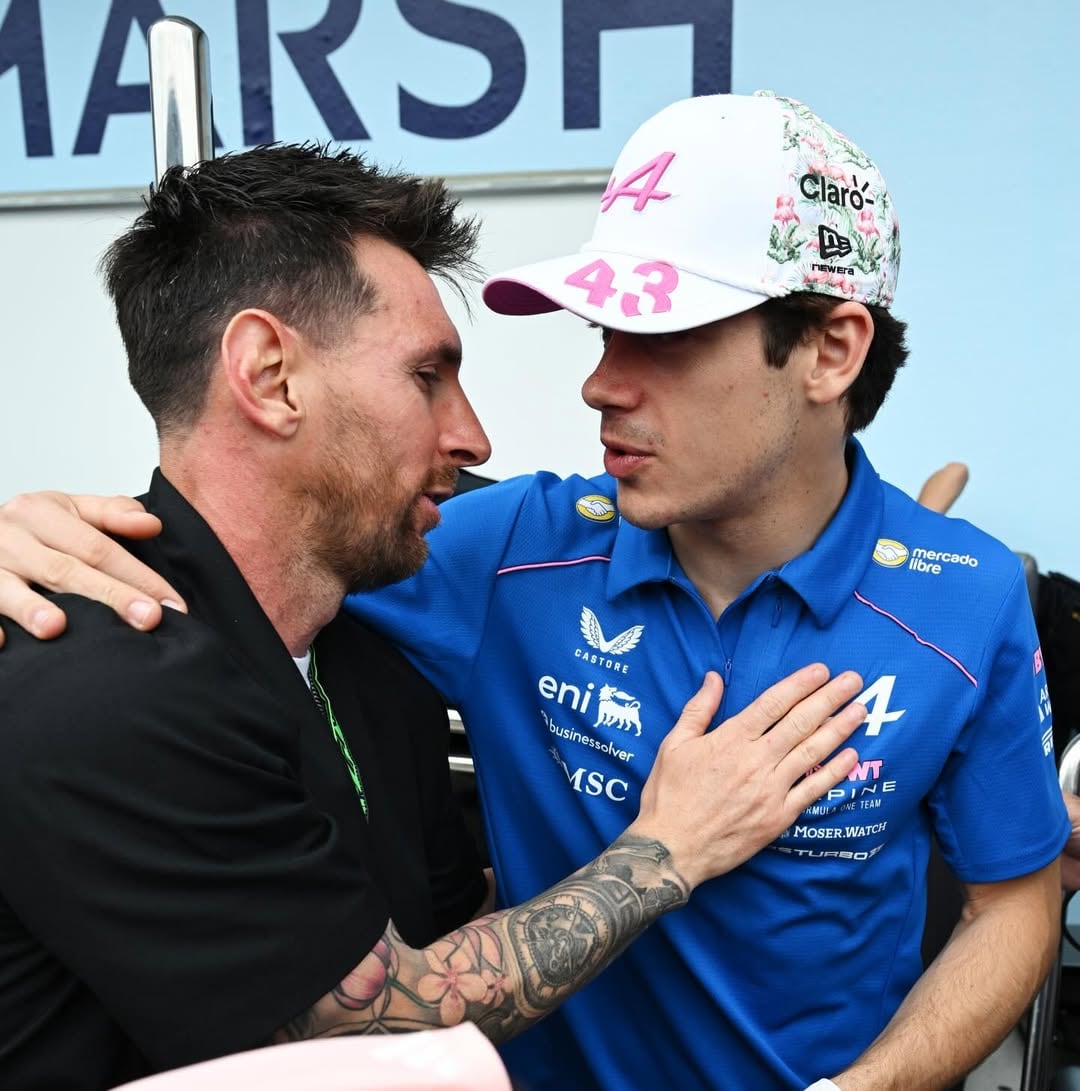 Franco Colapinto y Lionel Messi antes del GP de Miami (@fracolapinto)