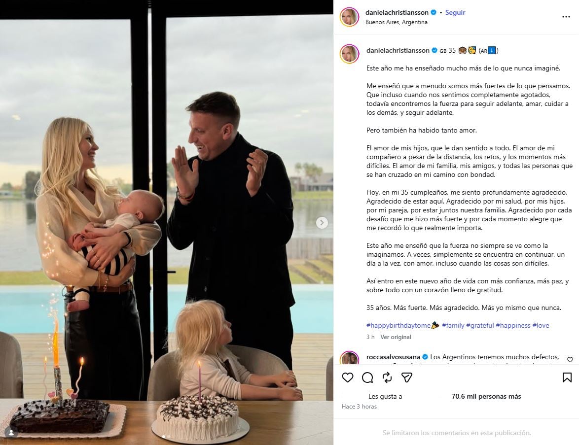 Christiansson destacó en redes sociales la importancia del apoyo familiar ante los desafíos personales (Instagram)