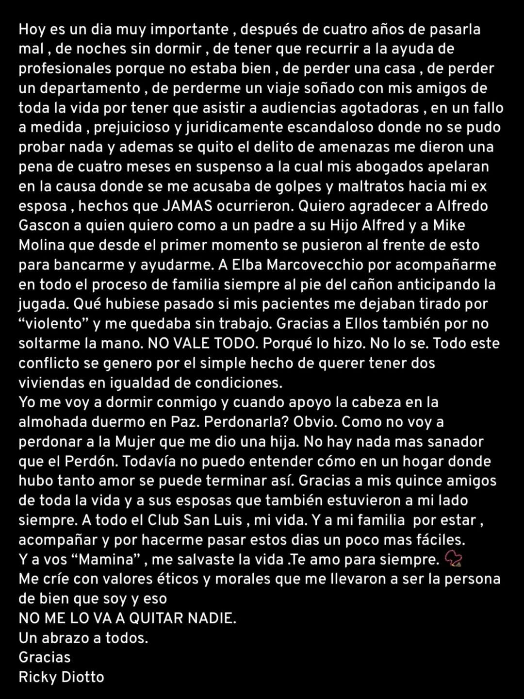 La respuesta de Ricky Diotto a la condena que recibió por las acusaciones de María Fernanda Callejón