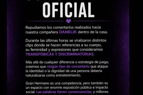 Las frases transfóbicas en Gran Hermano que alertaron a la familia de Danelik: “Las palabras tienen consecuencias”