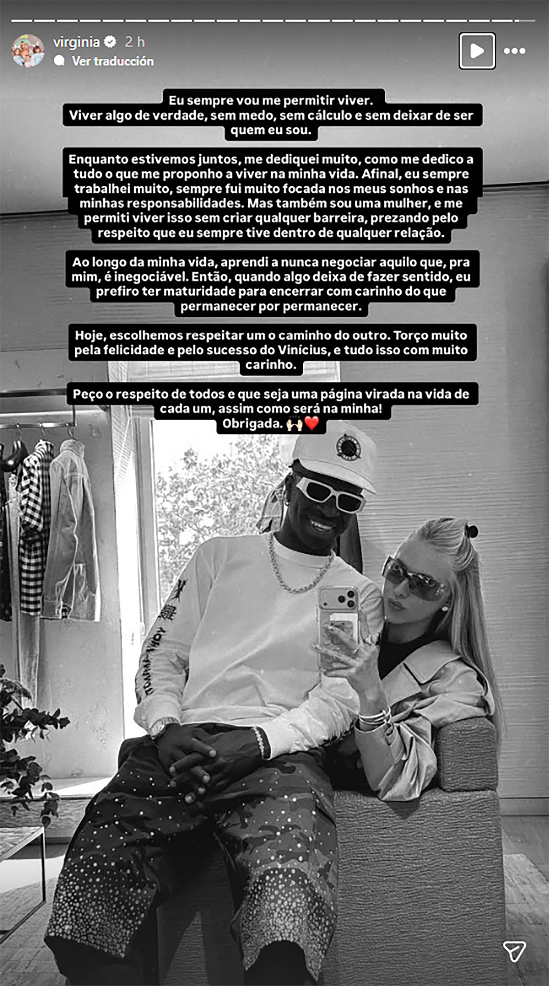 El comunicado de Virginia Fonseca anunciando la separación de Vinicius Jr. (Instagram)