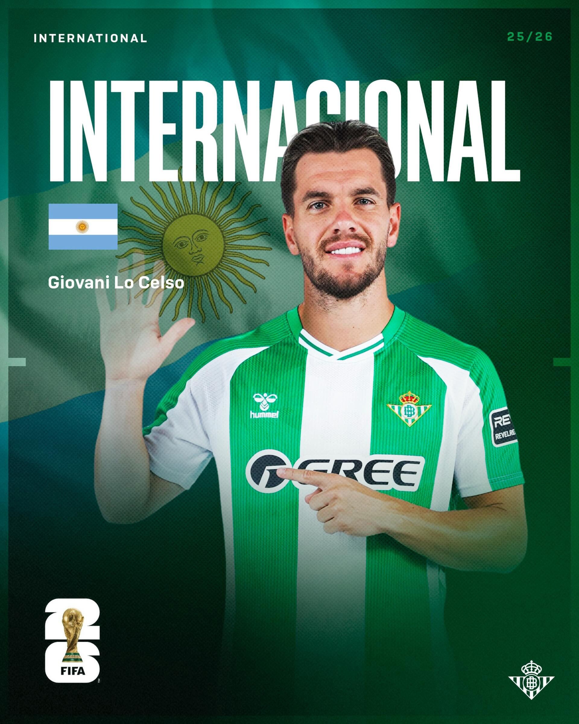 El Real Betis celebró la convocatoria de Giovani Lo Celso a la selección argentina (@realbetisbalompie)