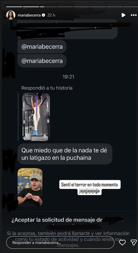 El miedo de María al hacer uno de los ejercicios 