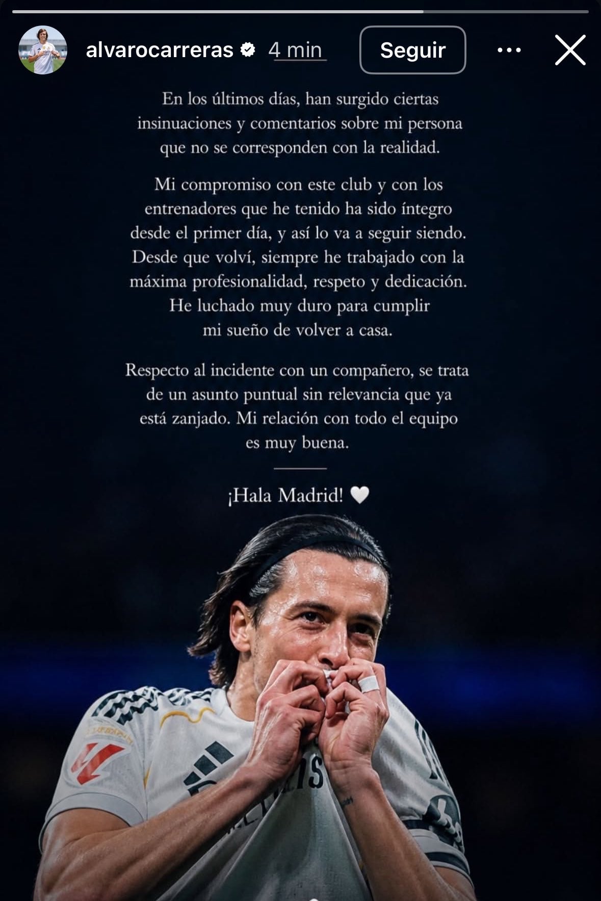 El lateral del Real Madrid aclaró el incidente y reafirmó su compromiso con el club (Instagram)
