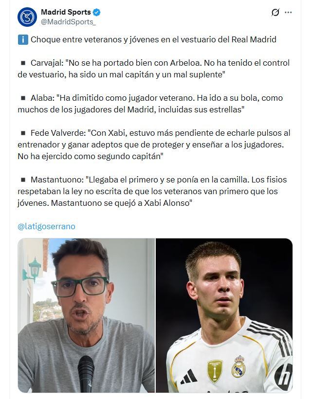 El periodista español Miguel Serrano dio más detalles del escándalo interno que sacude al vestuario del Real Madrid