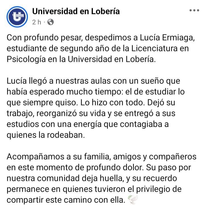 La Universidad en Lobería despidió con profundo pesar a Lucía Ermiaga, estudiante de psicología y víctima de un trágico accidente, dejando un profundo dolor en la comunidad.