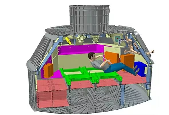 Ubicación de la máquina de ejercicios con volante de inercia dentro de la nave espacial Orion. (NASA)
