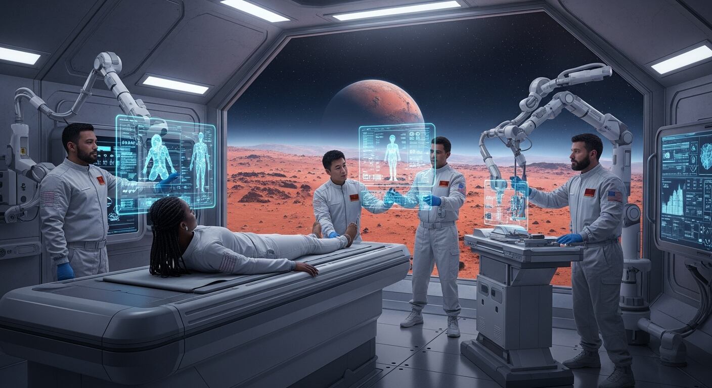La salud de los astronautas es fundamental para el éxito de la exploración lunar y marciana, apoyada por tecnologías médicas autónomas y un equipo internacional. (Imagen Ilustrativa Infobae)
