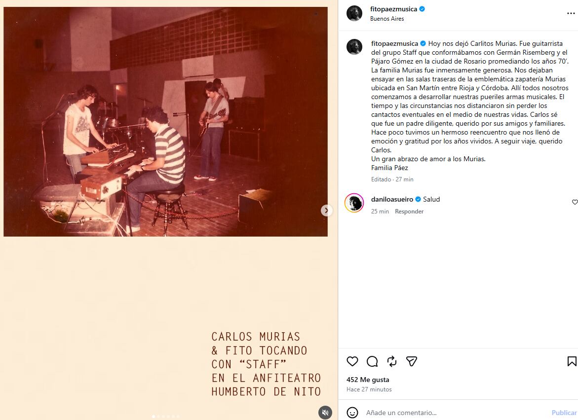 El posteo de Fito Páez para despedir a su amigo