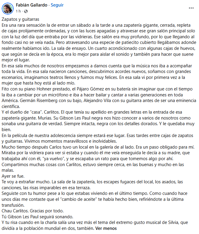 La emotiva carta de despedida de Fabián Gallardo a Carlos Murias